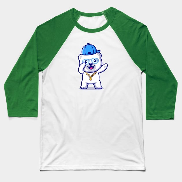 Cute Swag Polar Bear With Hat And gold chain necklace  Cartoon Baseball T-Shirt by Catalyst Labs